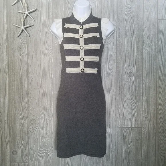 Twelve by Twelve Dress XS Gray Military Pearls Sleeveless - Picture 5 of 9